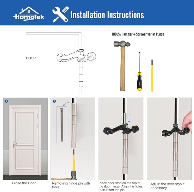 HOMOTEK 8 Pack Hinge Pin Door Stoppers, Adjustable Deluxe Heavy Doorstops