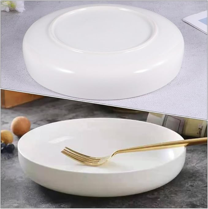 Ceramic Steak Plate and Dessert Dish 21cm Glossy White Shallow Food Tray for Pasta Noodles Serving, Home and Western Cuisine Appetizer Plate
