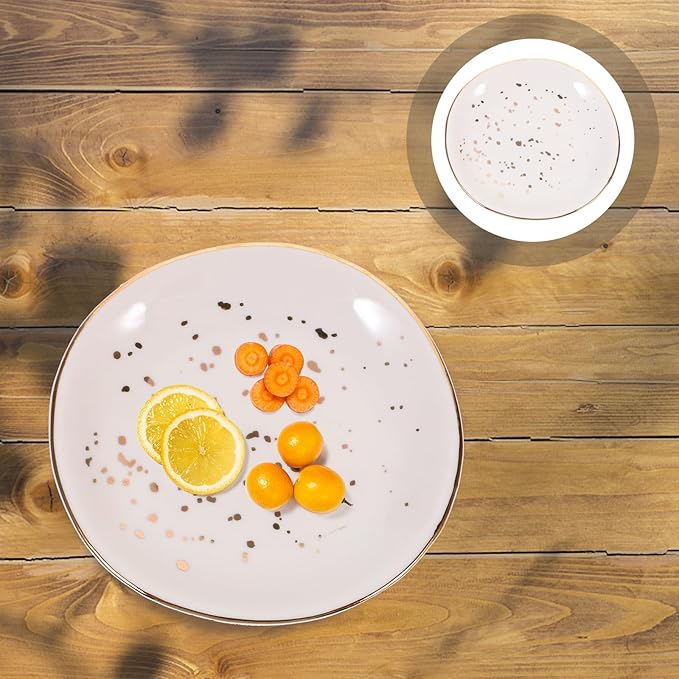 Luxshiny Ceramic Serving Plate round Food Tray Nordic Style Irregular White Speckled Appetizer Dish for Home Dining and Snack Serving
