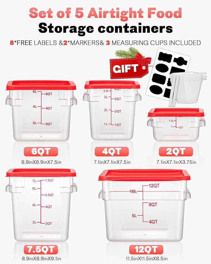 6QT Clear Food Storage Containers: 2 PCS NSF Food Storage Containers