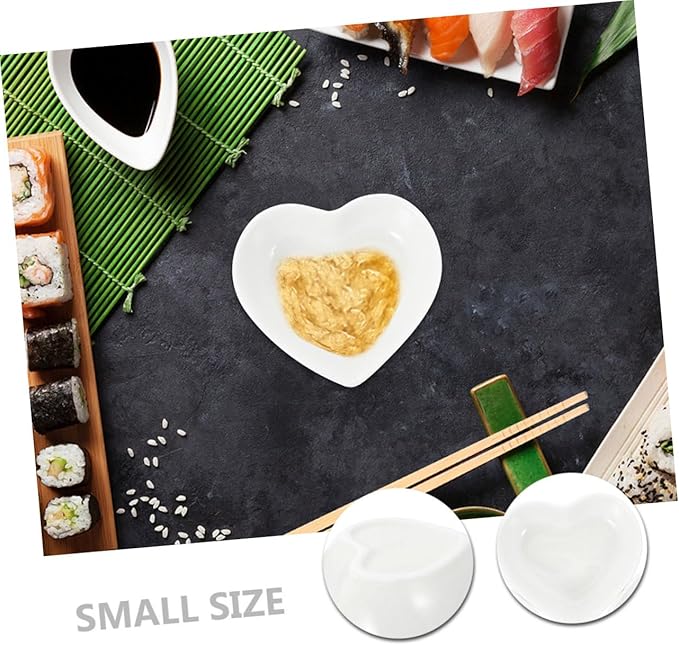 Garneck 4pcs Heart Shaped Ceramic Dipping Sauce Dish Appetizer Plates for Soy Sauce Condiments and Seasoning for Home Dining and Parties