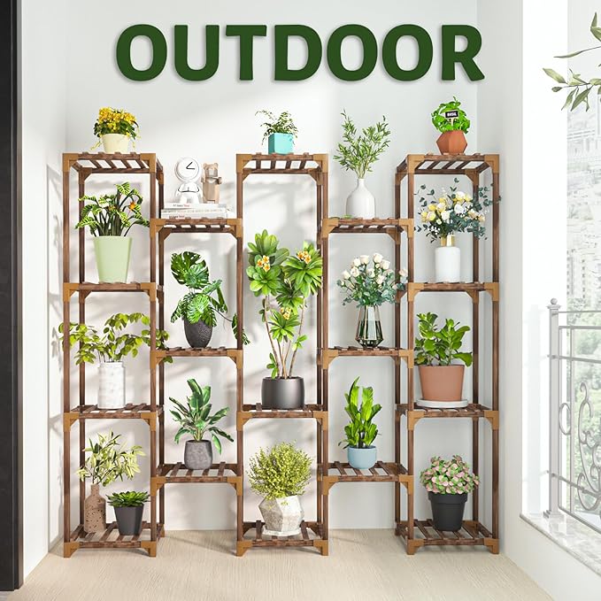 Uneedem Plant Stand Indoor Outdoor, Tall Plant Shelf for Multiple Plants, 17 Tiers Large Plant Rack Wood Plant Holder Plant Shelves for Room Corner Balcony Garden Patio
