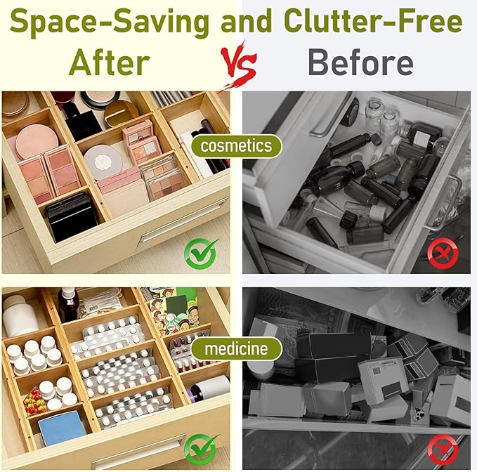 Whitmor Adjustable Bamboo Drawer Dividers, Expandable 17"-22" Drawer Organizer