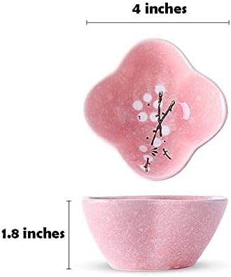 Ceramic Flower Shaped Sauce Dish Sushi Dipping Bowl Appetizer Plates Porcelain Serving Dish Seasoning Dishes,Plum blossom Set of 4 (Pink-Flower)