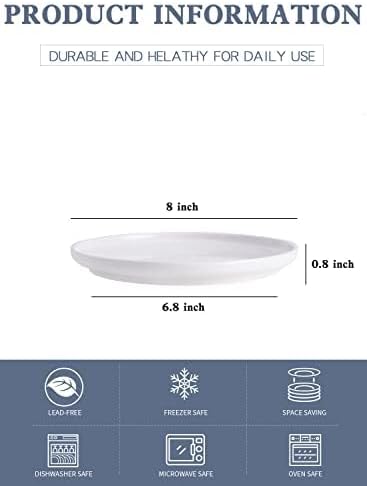 Kanwone Porcelain Dessert Salad Plate - 8 Inch, White, Microwave and Dishwasher Safe Plate
