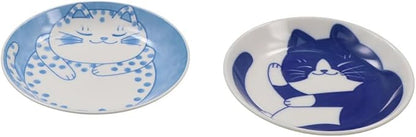 Pokinge 4Pcs Cute Cat Soy Sauce Dish,Japanese-style Ceramic Plates Cartoon Lucky Cat Pattern Seasoning Plates Appetizer Dessert Sushi Sauce Dishes for Kitchen