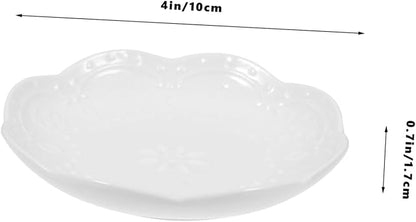 Ceramic Appetizer Plates Set of 2 White Flower Embossed Dipping Sauce Dishes for Snacks and Souffle Small Porcelain Serving Plates