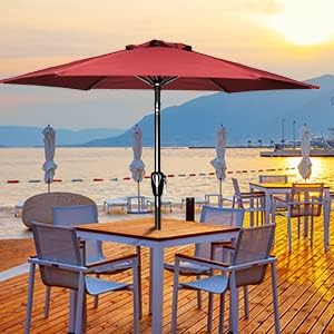 Simple Deluxe 9' Patio Umbrella Outdoor Table Market Yard Umbrella with Push Button Tilt/Crank