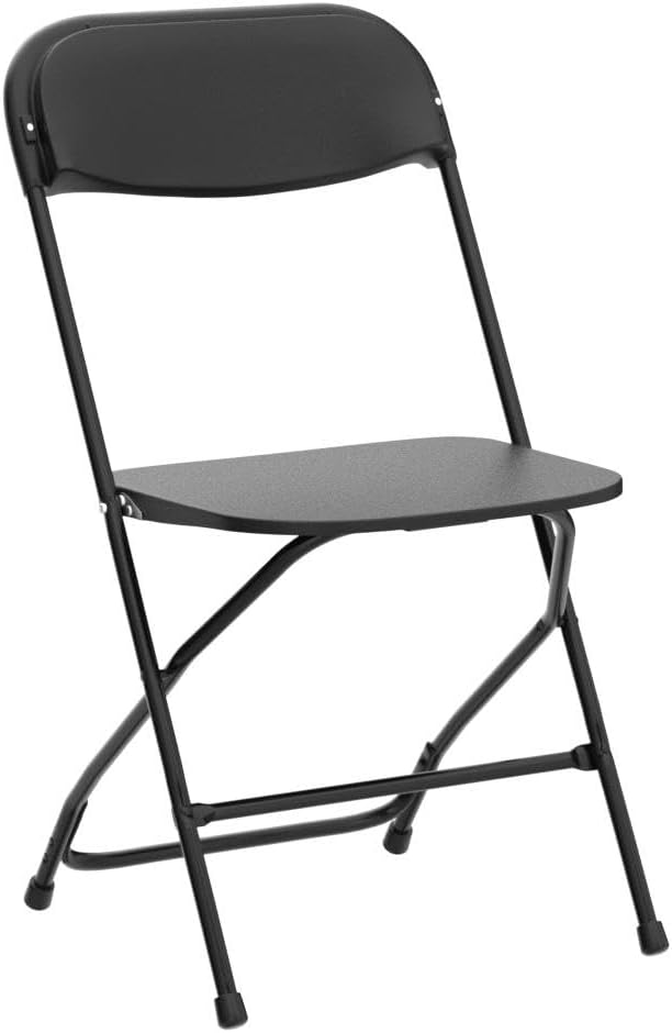 VINGLI 4 Pack Black Plastic Folding Chair, Indoor Outdoor Portable Stackable Commercial Seat with Steel Frame 350lb. Capacity for Events Office Wedding Party Picnic Kitchen Dining