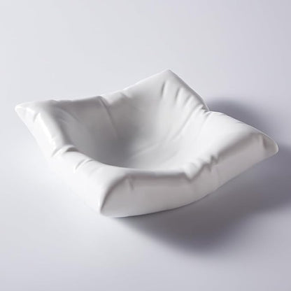 8 Inch White Ceramic Square Dinner Plate, Creative Appetizer Plates for Wedding Kitchen Party Decor, Fun Pillow-Shaped Dessert Plates for Salad, Bread, Fruit