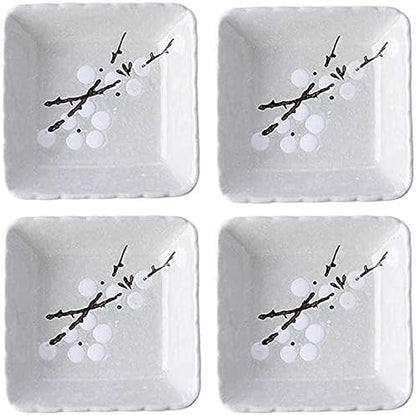Ceramic Flower Shaped Sauce Dish Sushi Dipping Bowl Appetizer Plates Porcelain Serving Dish Seasoning Dishes,Plum blossom Set of 4 (Light-White-Rect)