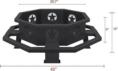 Auhilence 43 inch Large Fire Pit, Outdoor Fire Pit with Heavy Duty Construction, Wood Burning Fire Pits for Outside Octagonal Firepit for Camping, Backyard, Patio, Black