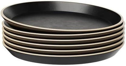 KooK Salad Plates, Ceramic Round Dishes for Appetizers and Desserts, Dishwasher & Microwave Safe, Stoneware, High Edge, 8.5 Inch, Set of 6, Charcoal Black