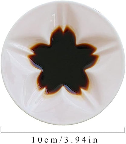 Appetizer Bowls 3.94inch Flower Shape Ceramic Sauce Dish Appetizer Plates Mini Side Seasoning Dish Condiment Dishes Sushi Soy Dipping Bowls Snack Serving Saucer (Set of 2) Salad Bowls