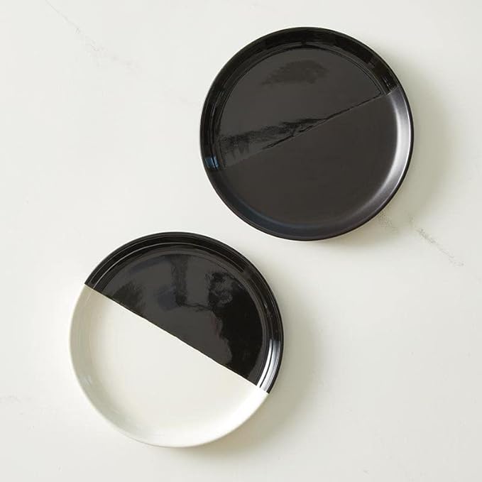 Santa Barbara Design Studio Appetizer Plates TableSugar Dipped Ceramic Tapas Plates, Set of 4, Glossy/Matte Black, Set of 4