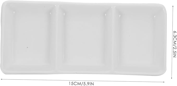 VOSAREA 2Pcs Rectangular Ceramic Dipping Bowls Three Sauce Dishes for Condiments Fruits Nuts and Candies Versatile Appetizer Plates for Home and Restaurant Use