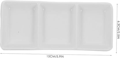 VOSAREA 2Pcs Rectangular Ceramic Dipping Bowls Three Sauce Dishes for Condiments Fruits Nuts and Candies Versatile Appetizer Plates for Home and Restaurant Use