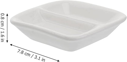 Cabilock 2Pcs 3inch White Ceramic Appetizer Plates, 2-Compartment Serving Platter Tray, Soy Dipping Sauce Dishes, Rectangular Divided Dish for Home Hotel Restaurant Kitchen