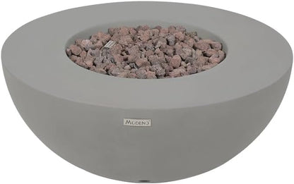 Modeno Roca Outdoor Fire Pit Propane Table 34 Inches Round Firepit Concrete Patio Heater Electronic Ignition Backyard Fireplace Cover Lava Rock Included Liquid Propane
