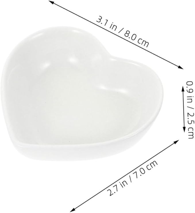 Garneck 4pcs Heart Shaped Ceramic Dipping Sauce Dish Appetizer Plates for Soy Sauce Condiments and Seasoning for Home Dining and Parties