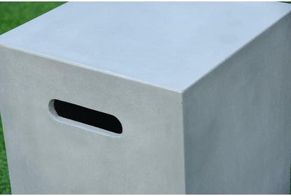 AMS Fireplace | Elementi Square-2 Smooth Light Gray 20 lbs Propane Tank Cover | Concrete GFRC Base | Dimensions: 15.7 x 15.7 x 20 inches | Perfectly Matches with Westport Fire Pit Table.