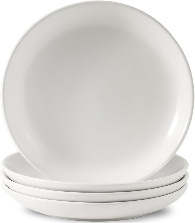 Dinner Plates, 10 Inch Stoneware Plates Set of 4, Ceramic Dinner Dishes for Salad, Pasta, Steak, Pancakes, Scratch Resistant Plate Set, Microwave & Dishwasher Safe, Matte White