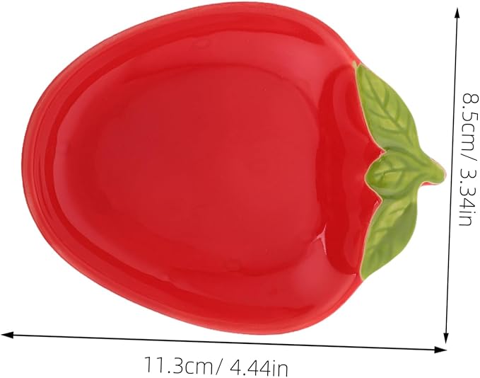 PRETYZOOM 2pcs Strawberry Shape Ceramic Plates Small Fruit Dish for Snacks and Sauces Cute Porcelain Appetizer Plates for Home and Restaurant Use