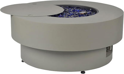 Propane Outdoor Fire Pit Table with Wind Glass Shield, Flint & Concrete Look 32.5-inch Round Patio Gas Fire Table 50,000 BTU w/Lid, Fire Glass, Cover, Pre-Attached 10ft Propane Hose