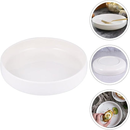 ARTIBETTER Ceramic Shallow Food Serving Plate 21cm Bright White Steamed Food and Pasta Storage Dish for Western Cuisine Breakfast and Appetizers