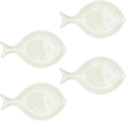 Santa Barbara Design Studio Appetizer Plate Set - 9" Ceramic Fish-Shaped Dessert Plates, 4-Count, White