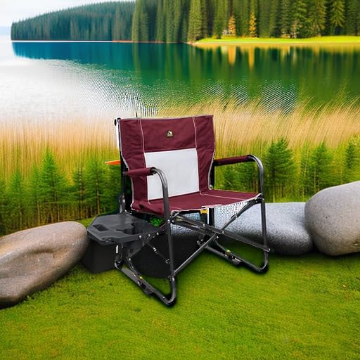 GCI OUTDOOR Freestyle Rocker XL with Side Table Camping Chair | Portable Folding Rocking Chair with Solid, Durable Armrests, Drink Holder & Comfortable Backrest — Red
