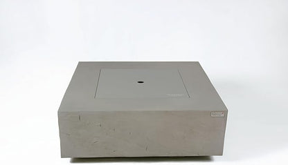 Elementi+ | Capertee Gas Fire Pit Cast Concrete 40" Square Fire Table, Outdoor Fire Pit Electronic Ignition | Canvas Cover, Fire Glass and Burner Lid Included | Light Gray | Propane Gas