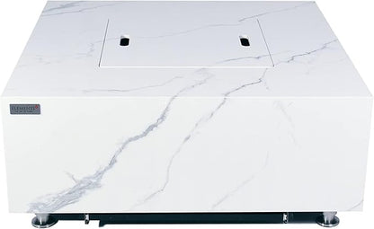 Elementi+ | Bianco Gas Fire Pit | Marble Porcelain & Metal Frame | 40" Square Fire Table | Electronic Ignition | Canvas Cover, Fire Glass & Burner Lid Included | White | Propane Gas