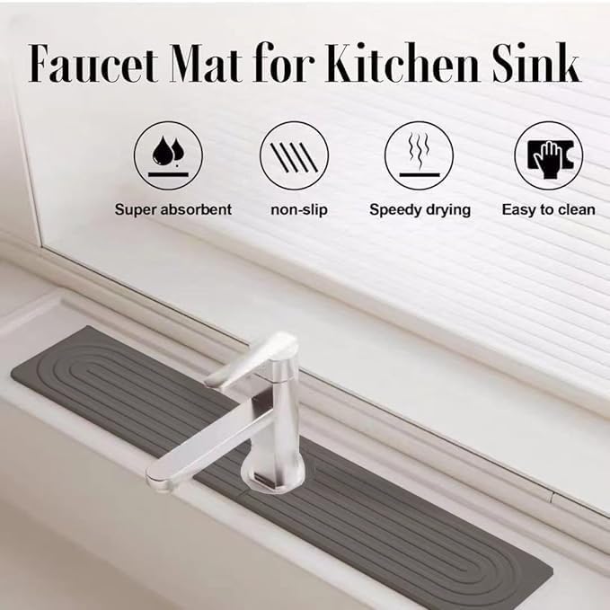 Quick Drying Stone Faucet Mat for Kitchen Sink, 15.7'' Long Diatomite Sink Tray