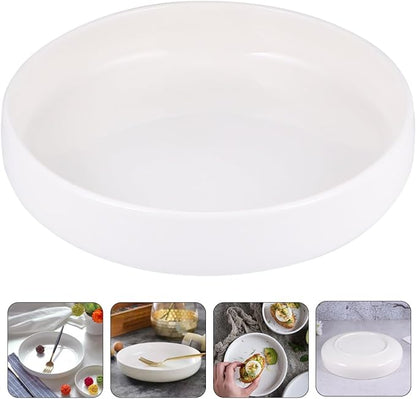 TOYANDONA Ceramic Western Food Shallow Plate 21cm Glossy White Porcelain Dinnerware Salad Appetizer Dish for Household Pasta Fish Serving