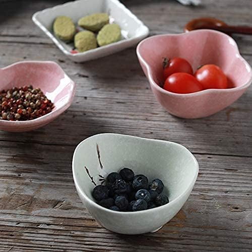 Ceramic Flower Shaped Sauce Dish Sushi Dipping Bowl Appetizer Plates Porcelain Serving Dish Seasoning Dishes,Plum blossom Set of 4 (Light-White-Flower)
