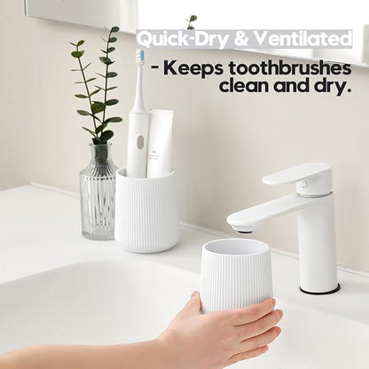 White Striped Toothbrush Holder
