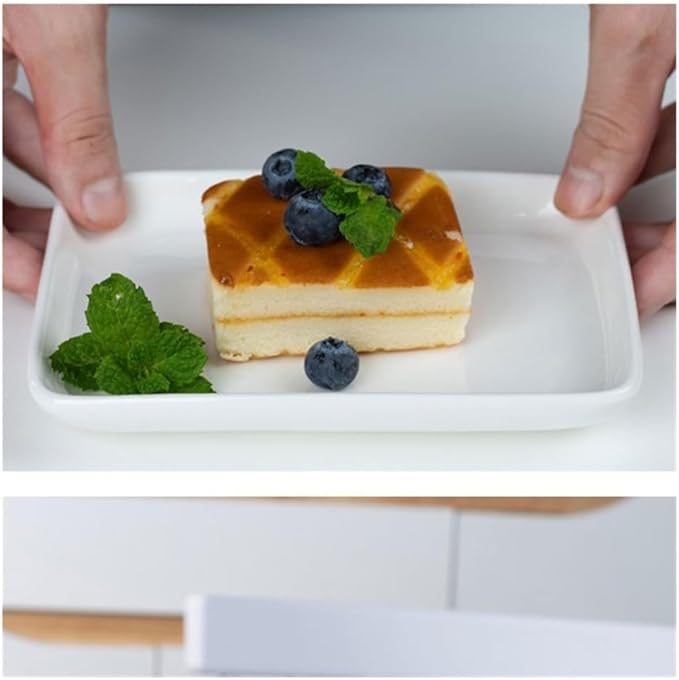 Butter Dish, Creative European Style Simple Ceramic Butter Box with Lid Plate Dish Wooden Handle Snack(Large)