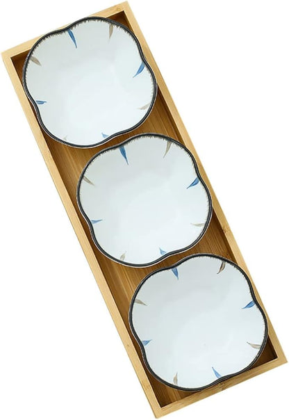 Japanese Ceramic Snack Dish Set 6-Piece Stylish Appetizer Plates Divided Sauce and Seasoning Bowls for Home Dining for Dipping Serving Desserts and Snacks