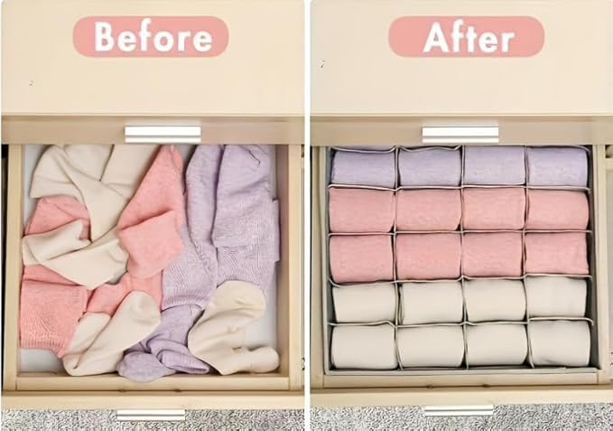 4 Piece Drawer Organiser, Collapsible Non-Woven Sorting Box, Closet Divider