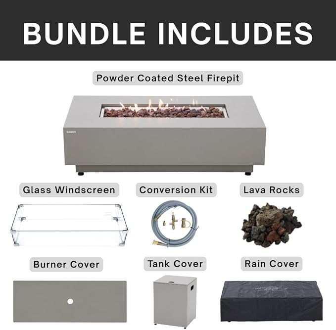 Westwood 50” Propane Fire Pit Smokeless Firepit Converts to Outdoor Gas Fire Pit for Outside Patio Firepit Table Includes Windscreen Rain & Tank Cover Lava Rocks Lid CSA Certified