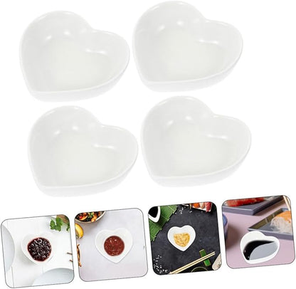 Garneck 4pcs Heart Shaped Ceramic Dipping Sauce Dish Appetizer Plates for Soy Sauce Condiments and Seasoning for Home Dining and Parties