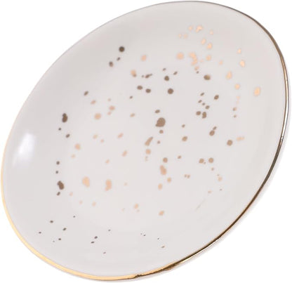 Nordic Style Ceramic Plate White Speckled round Snack Tray Food Server Steamed Fish and Pasta Dish for Home Dining and Entertaining