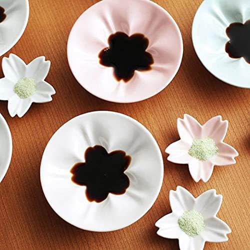 Appetizer Bowls 3.94inch Flower Shape Ceramic Sauce Dish Appetizer Plates Mini Side Seasoning Dish Condiment Dishes Sushi Soy Dipping Bowls Snack Serving Saucer (Set of 2) Salad Bowls