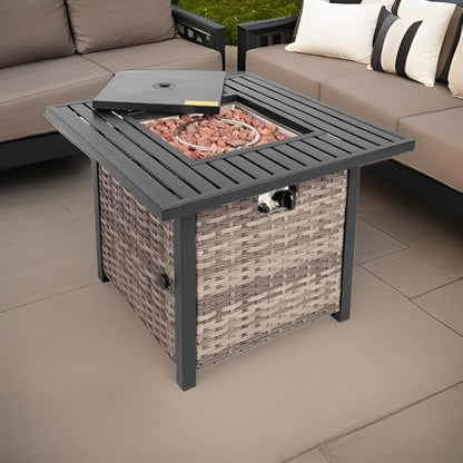 Basel Propane Fire Pit Table 30” Outdoor Firepit 50,000 BTU Firepits for Outside with Lava Rocks and Removable Lid Metal Fire Pit Outdoor Fireplace Propane Fire Pits for Outside CSA Certified