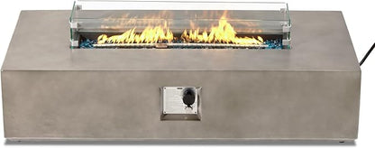 COSIEST Outdoor Propane Fire Pit Table, 56-inch x 28-inch Rectangle Gray Concrete-Like Finish, Certified, 50,000 BTU Stainless Steel Burner w Blue Fire Glass, Wind Guard, Raincover