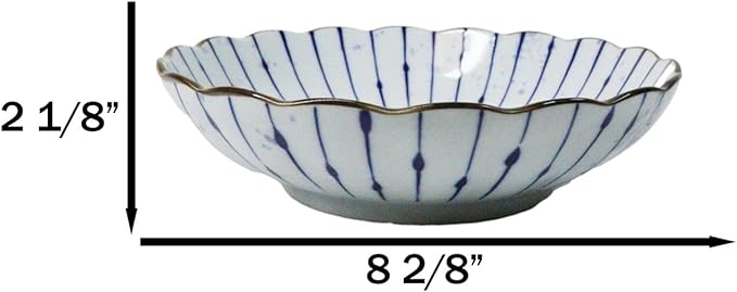 Ebros Gift Artistic Blue Waves Fubuki Tokusa Made In Japan Dinnerware Serveware Kitchenware Set Asian Japanese Restaurant Supply (Pack Of 6 Round Flair Large Deep Plates Shallow Bowls 24oz)