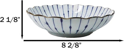 Ebros Gift Artistic Blue Waves Fubuki Tokusa Made In Japan Dinnerware Serveware Kitchenware Set Asian Japanese Restaurant Supply (Pack Of 6 Round Flair Large Deep Plates Shallow Bowls 24oz)