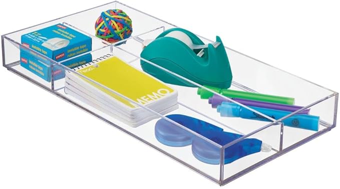 mDesign Plastic Stackable Office Divided Storage Drawer Organizer Tray