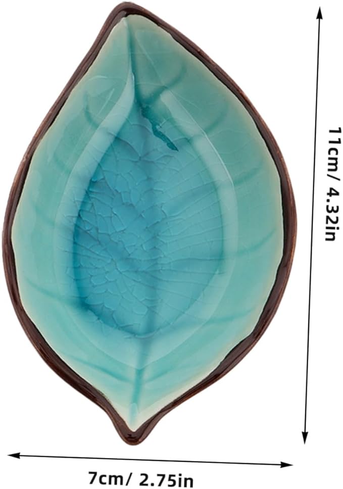 4pcs Leaf Shape Ceramic Appetizer Plates Multi-purpose Porcelain Dishes for Dipping Sauce Snacks Desserts Sophisticated Crackle Glaze Dinnerware Yellow Lake Blue Green